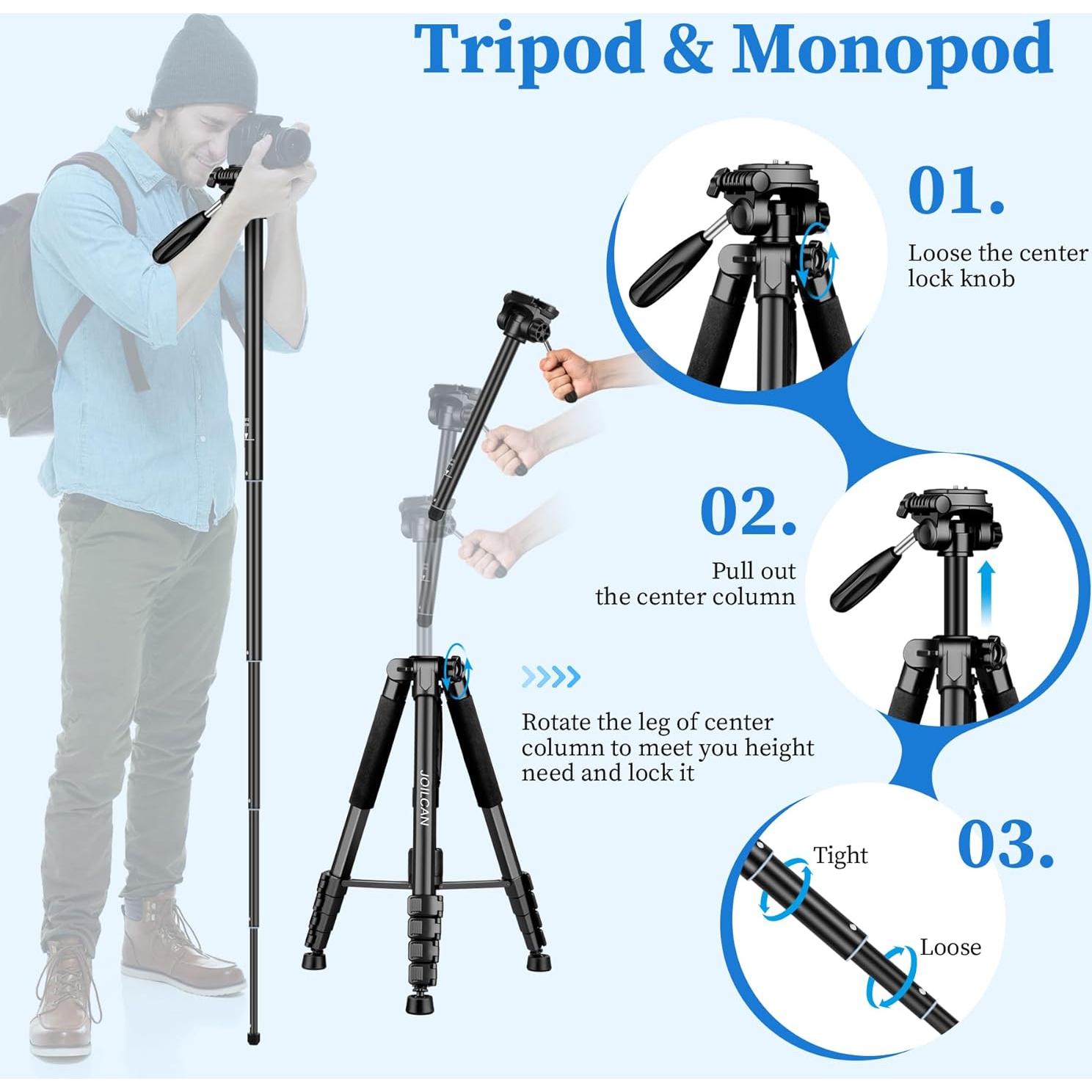 Trípode JOILCAN 182 cm 5 en 1 para cámara y teléfono