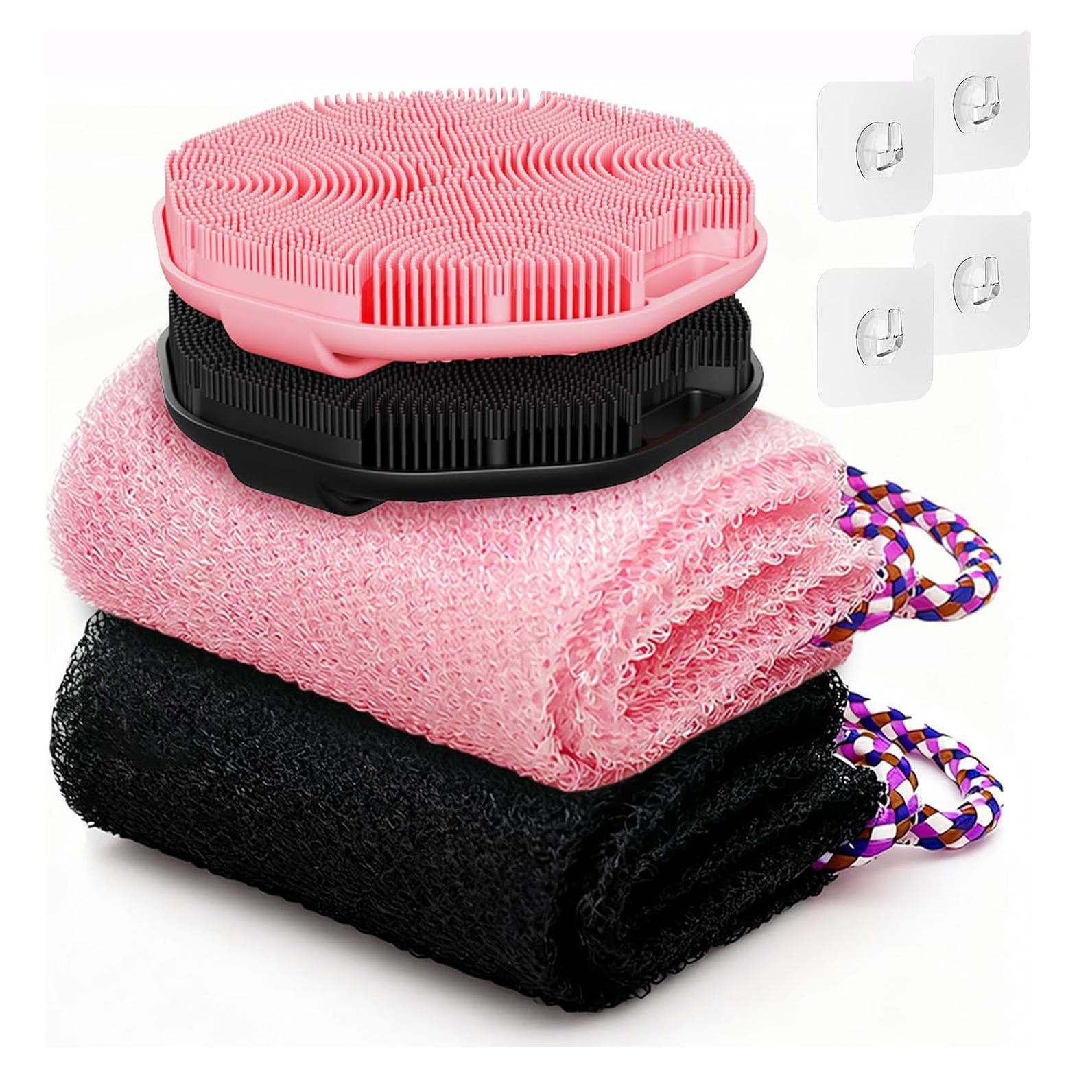 Conjunto de Esponja de Baño y Exfoliante Manmihealth Negro/Rosa