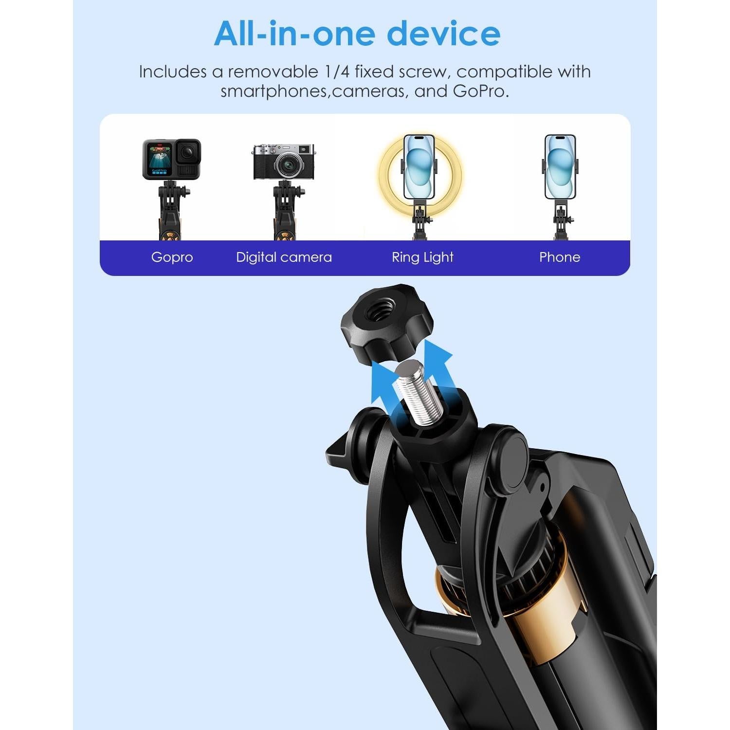 Trípode Extensible Gworld 170 cm con Control Remoto Inalámbrico