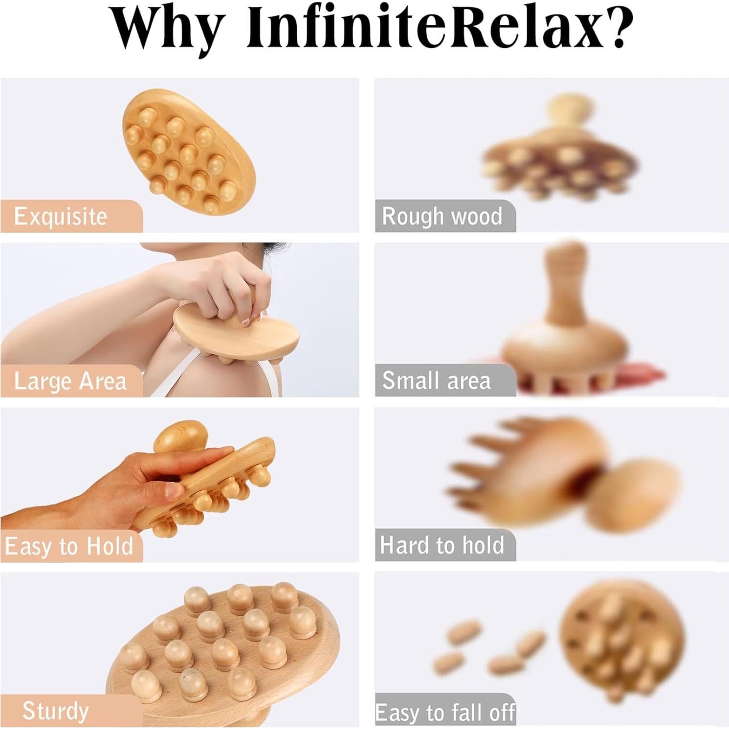 Kit de Masaje de Madera InfiniteRelax - Rodillo y Cepillo Anticelulitis