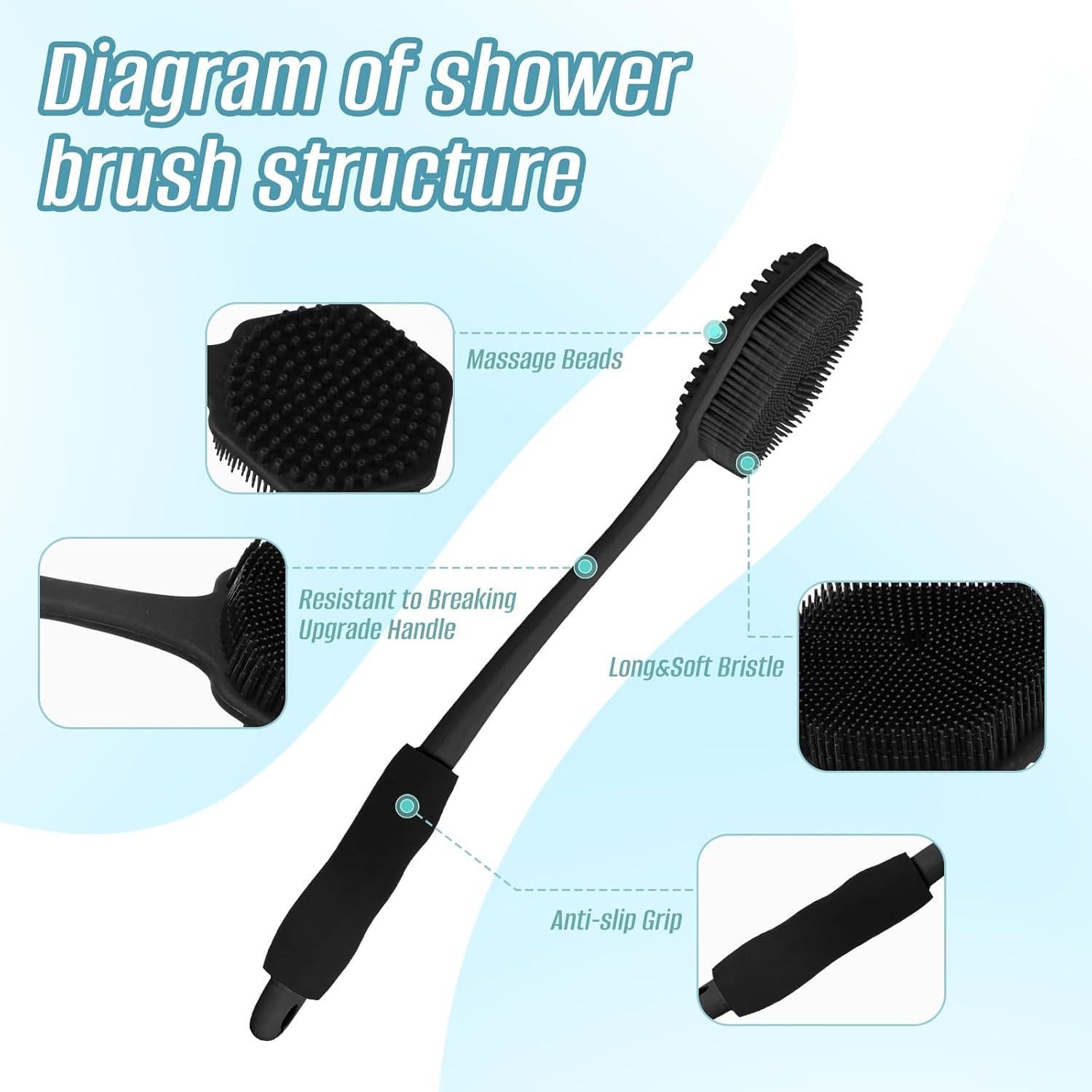 Cepillo de Ducha Jedroc con Mango Largo y Cerdas de Silicona - 2 Pack