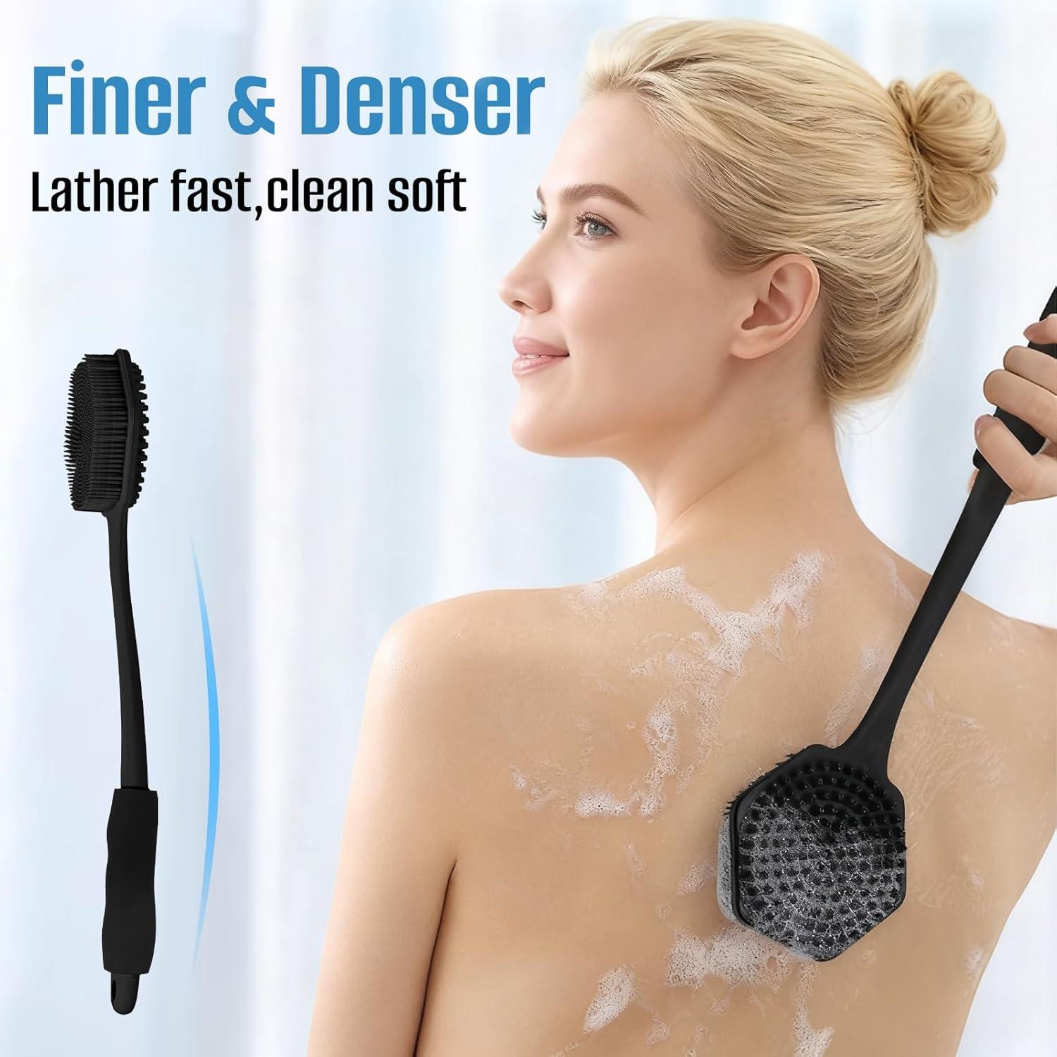 Cepillo de Ducha Jedroc con Mango Largo y Cerdas de Silicona - 2 Pack