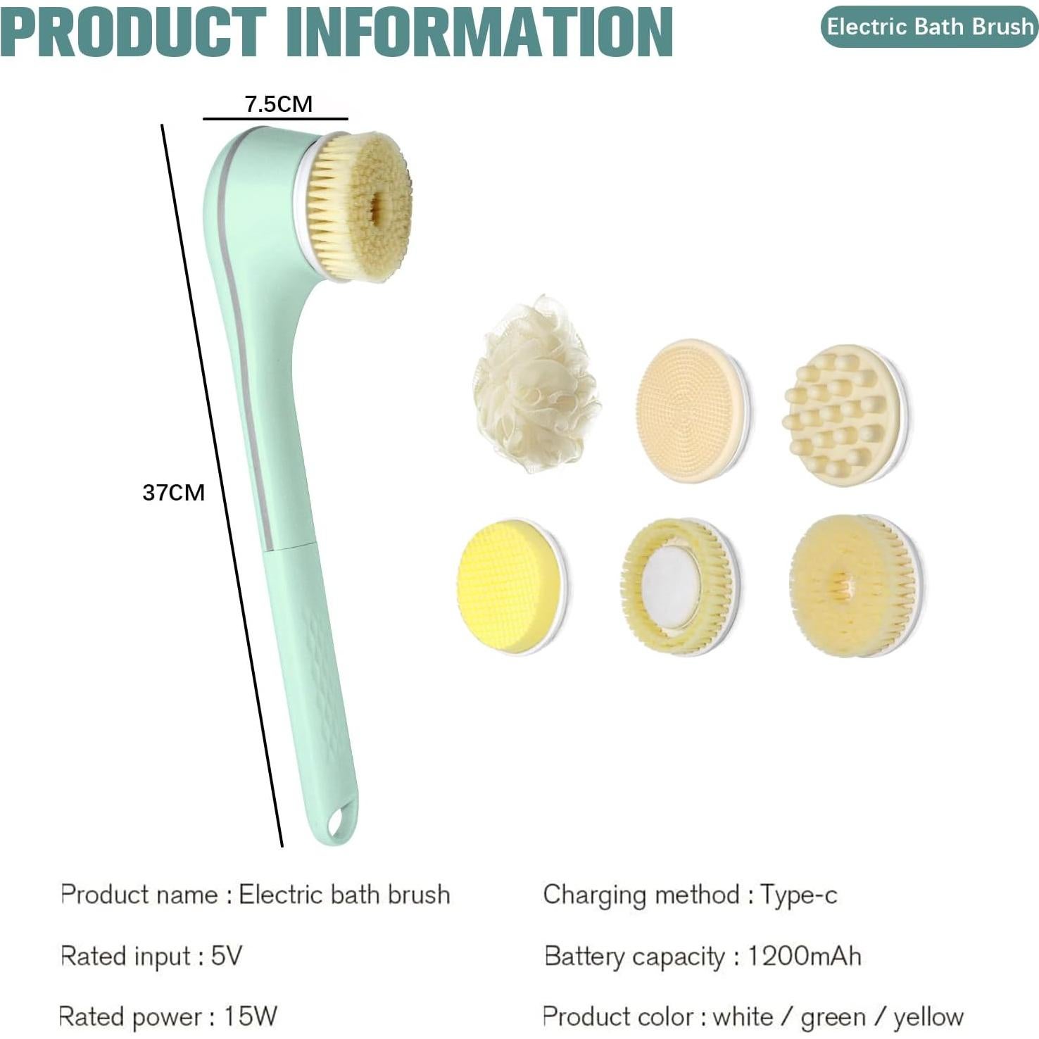 Cepillo Corporal Eléctrico Keding con 6 Cabezas y Mango Largo