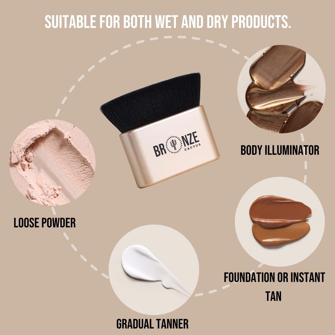 Brocha Kabuki Bronze Cactus - Punta Plana, Cerdas Sintéticas Suaves