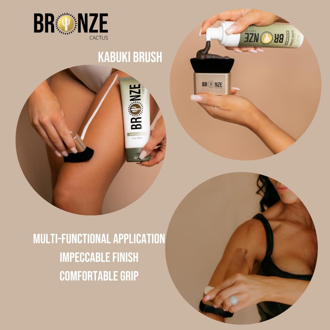 Brocha Kabuki Bronze Cactus - Punta Plana, Cerdas Sintéticas Suaves