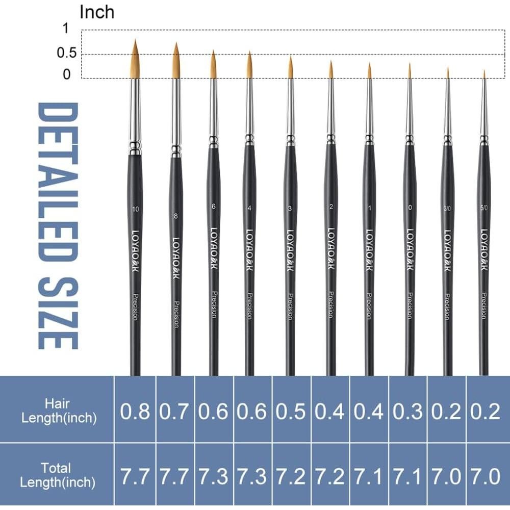 Juego de Pinceles Detallados 10pcs LOYAOAK Sintéticos 18-19.8cm