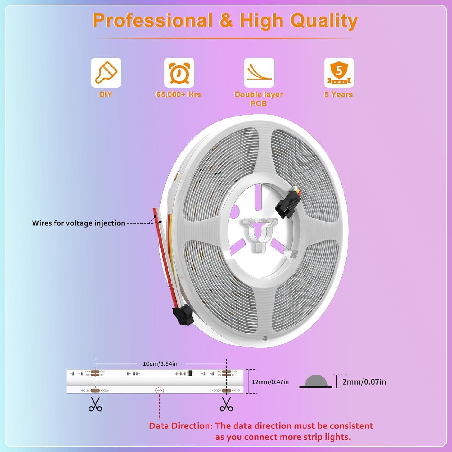 Tira LED PAUTIX RGB Smart IC COB 10m Direccionable Multicolor
