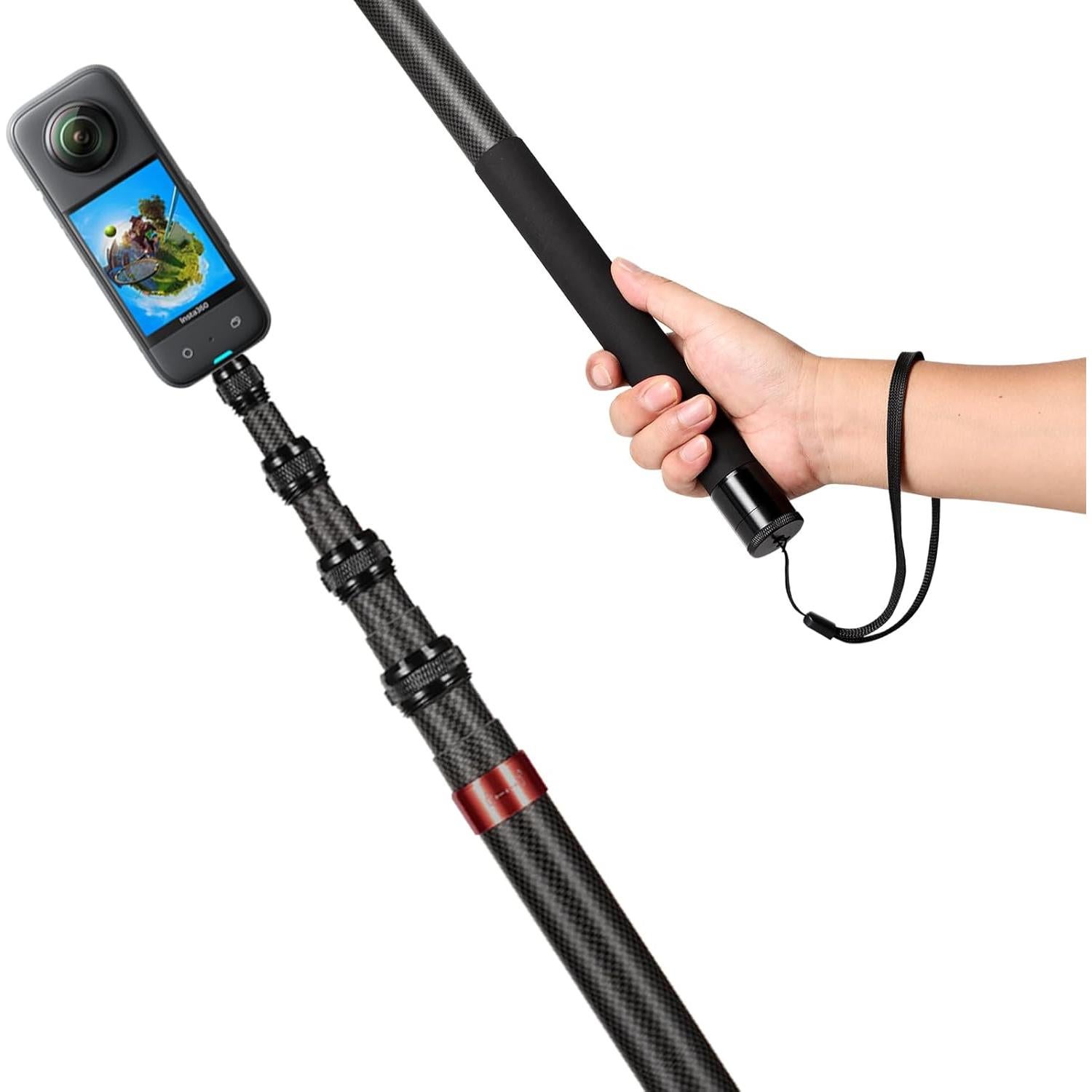 Palo de Selfie Invisible 3m Fibra de Carbono Gleegrow Rojo