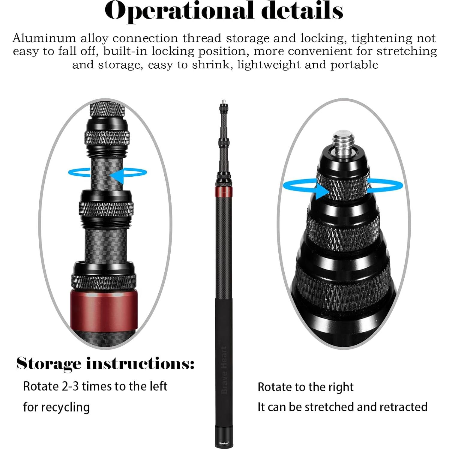 Palo de Selfie Invisible 3m Fibra de Carbono Gleegrow Rojo
