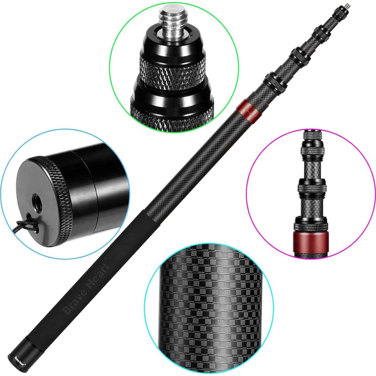 Palo de Selfie Invisible 3m Fibra de Carbono Gleegrow Rojo