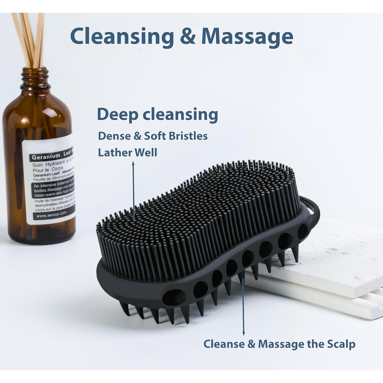 Esfregador de Baño Doble Cara MtBoi Silicona 2PC - Negro y Gris