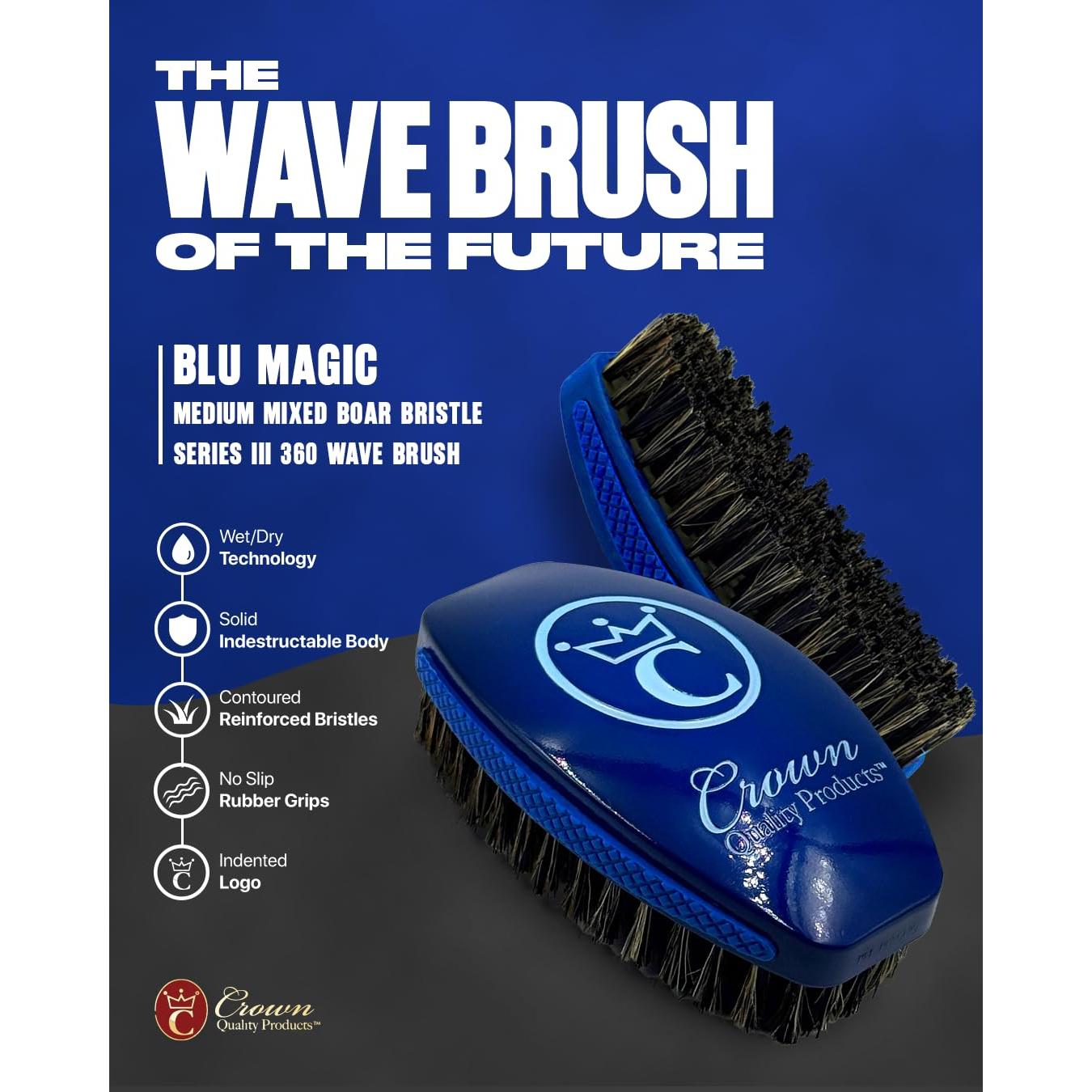 Cepillo de Ondas 360 Crown Quality Azul Ford - Indestructible