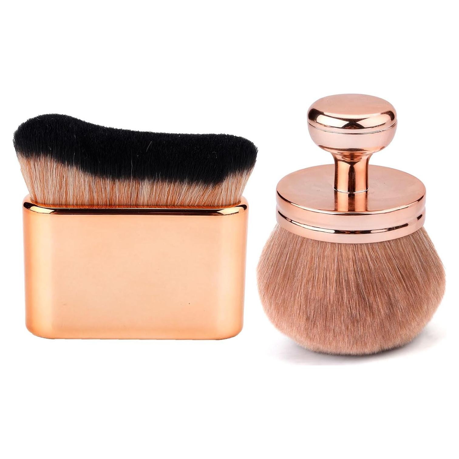 2 Brochas de Maquillaje Ovaladas y Planas PEUTIER Oro Rosa