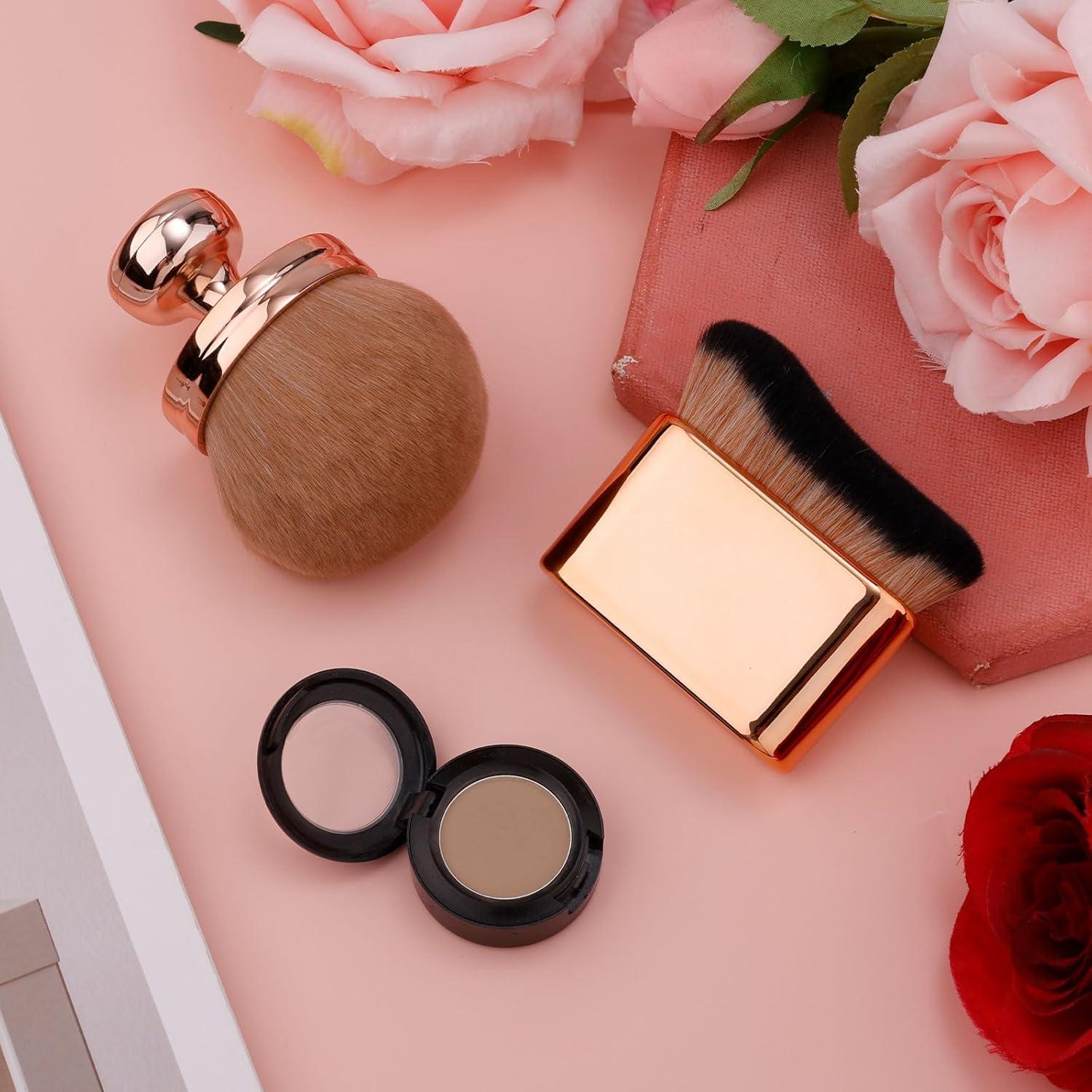 2 Brochas de Maquillaje Ovaladas y Planas PEUTIER Oro Rosa