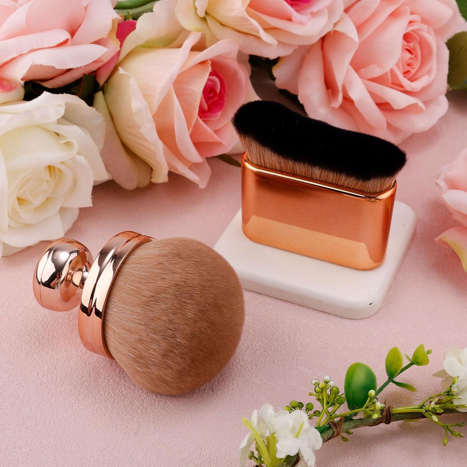 2 Brochas de Maquillaje Ovaladas y Planas PEUTIER Oro Rosa