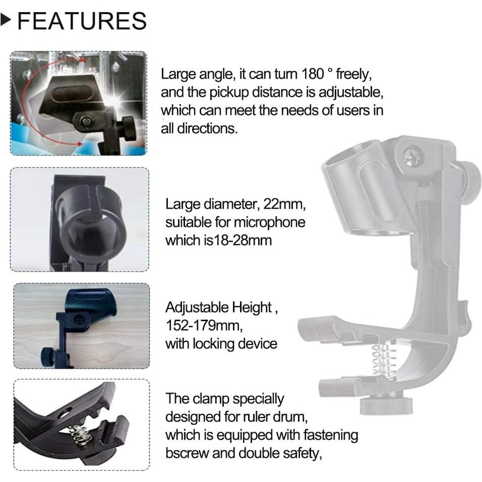Abrazaderas de Micrófono Ajustables Nu-Drum para Batería - Paquete de 2