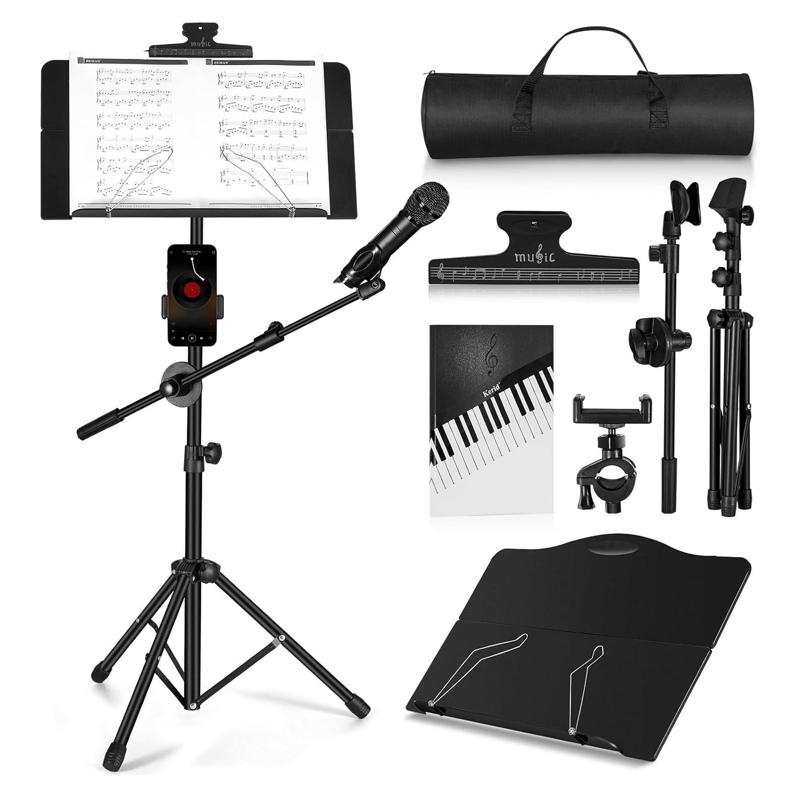 Atril de Música Plegable Vangoa con Soporte de Micrófono y Teléfono