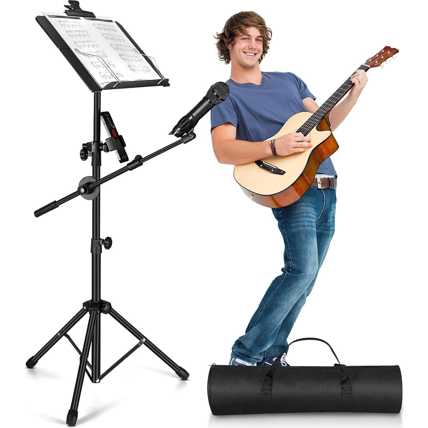 Atril de Música Plegable Vangoa con Soporte de Micrófono y Teléfono