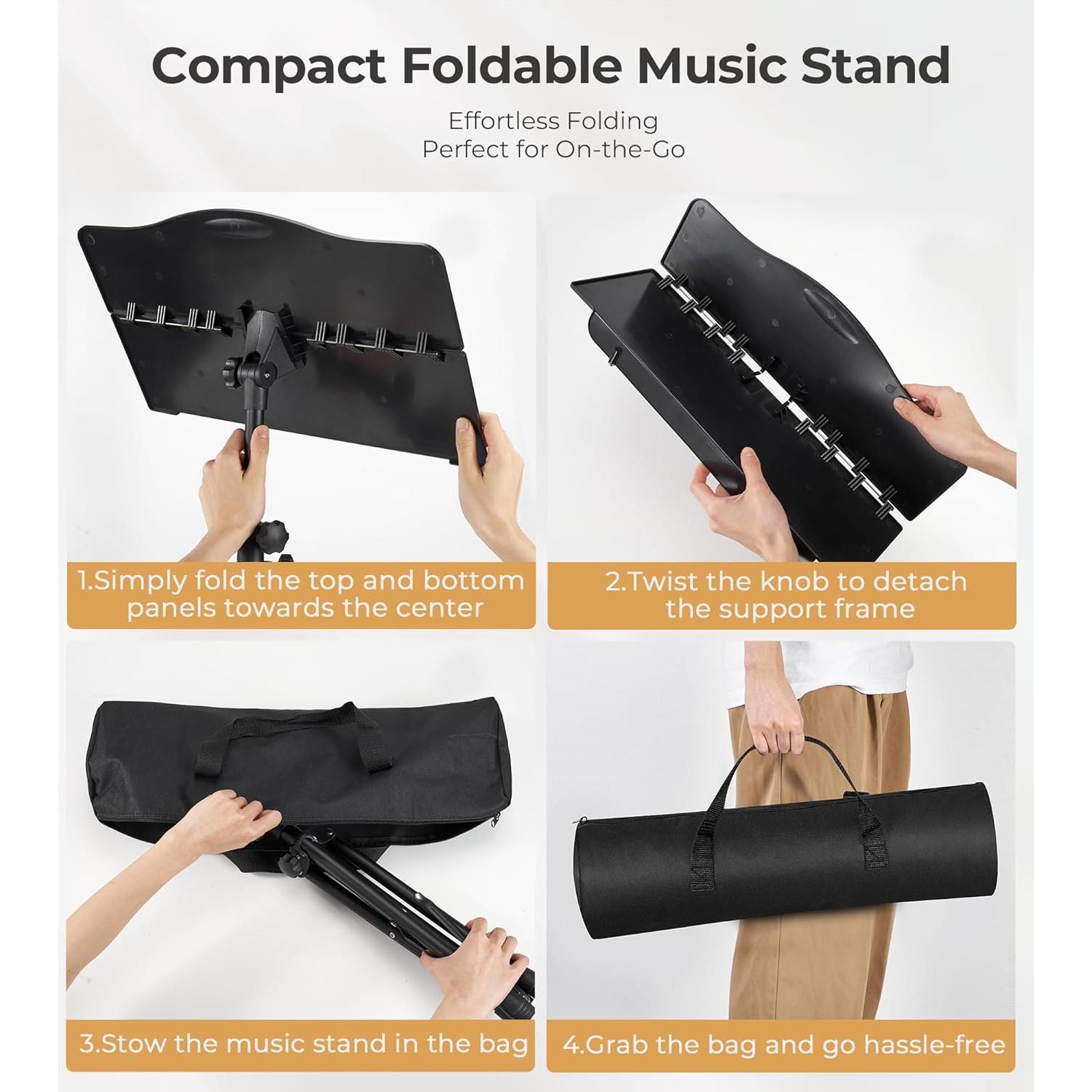 Atril de Música Plegable Vangoa con Soporte de Micrófono y Teléfono