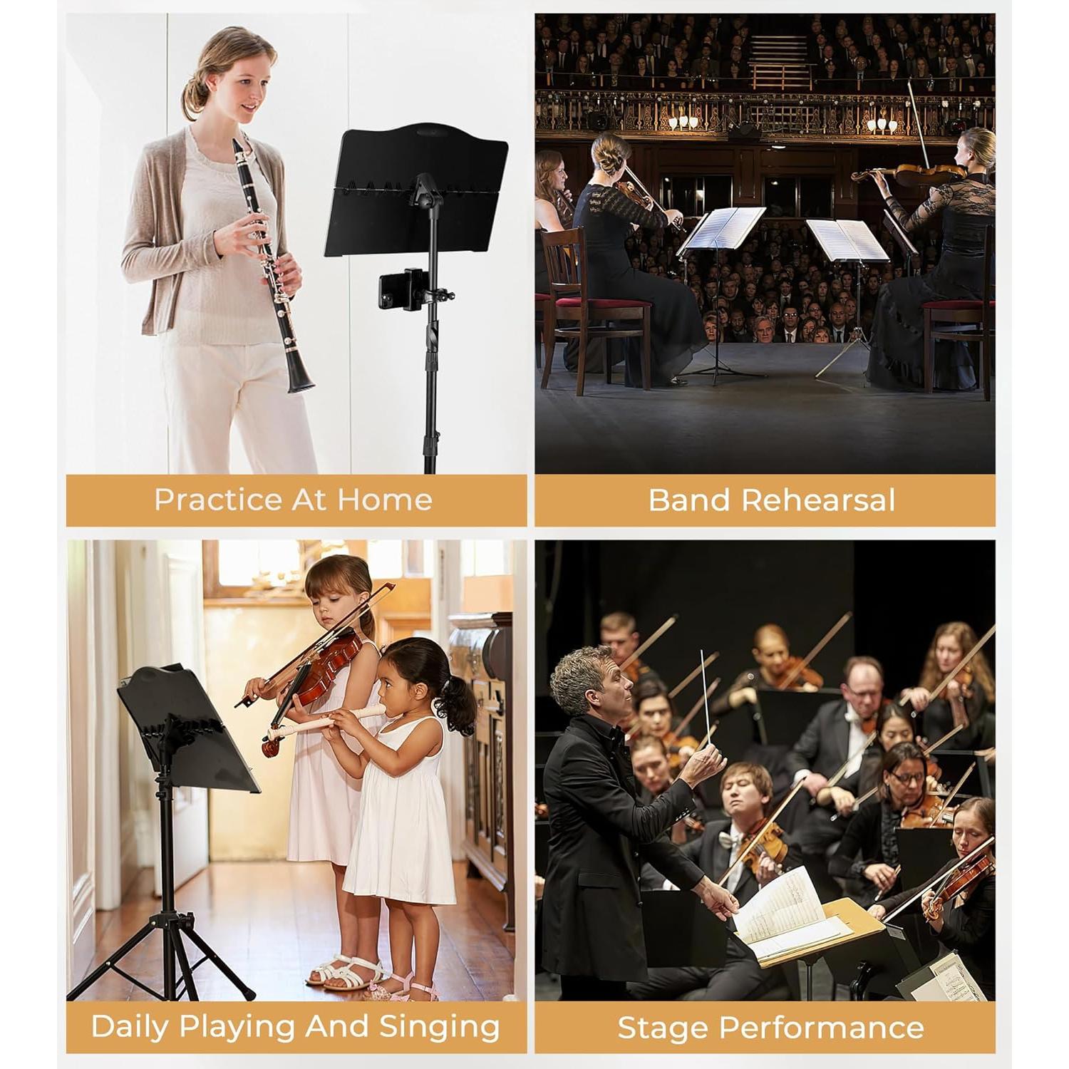 Atril de Música Plegable Vangoa con Soporte de Micrófono y Teléfono