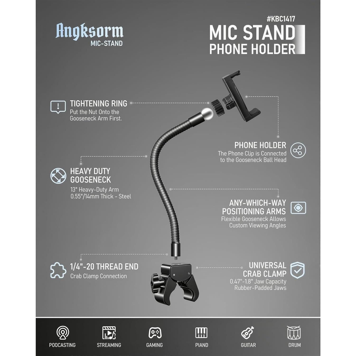 Soporte para Teléfono KBC1417 con Brazo Gooseneck Ajustable 22.86 cm