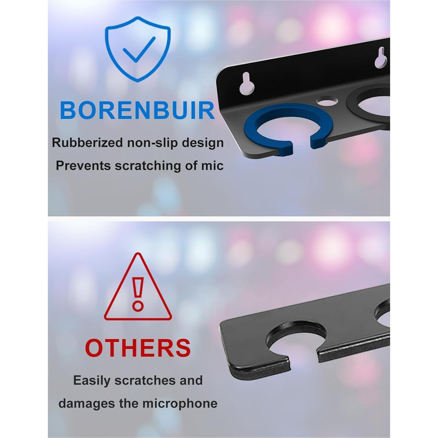 Multi Microphone Holder for Handheld Dynamic, Wired and Wireless Mics Storage Hanger, Double Microphone Stand,Rubber Padding/Wall Mounted or Mounted to 5/8"-27 or 3/8"-16 threaded Stands Attachment