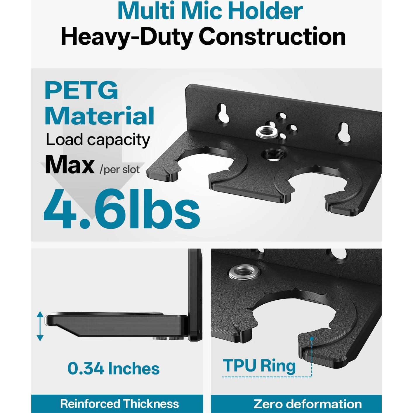 Soporte Multi Micrófono 4-en-1 - Instalación Sin Perforación