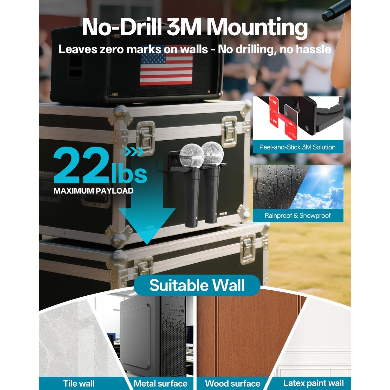 Soporte Multi Micrófono 4-en-1 - Instalación Sin Perforación