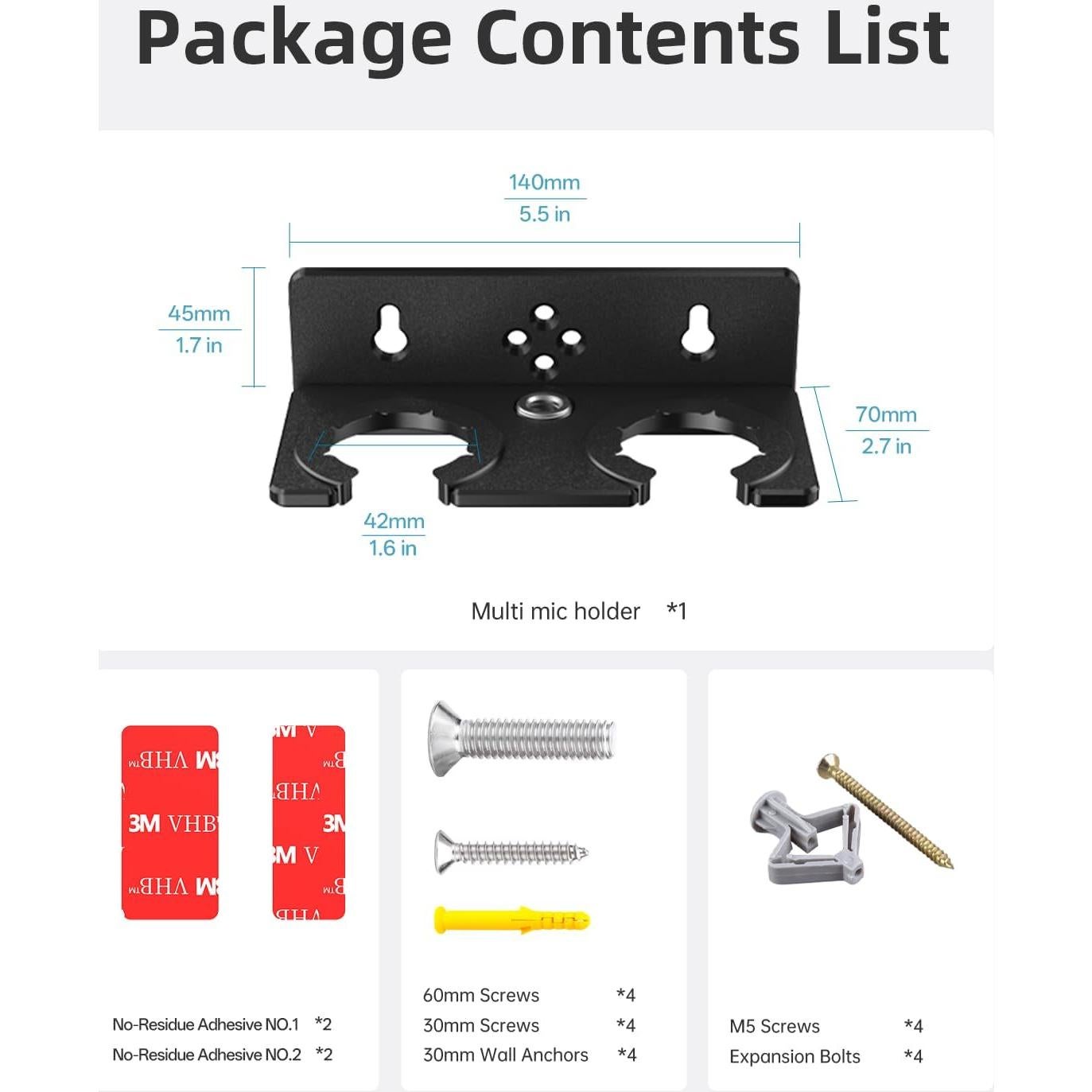 Soporte Multi Micrófono 4-en-1 - Instalación Sin Perforación