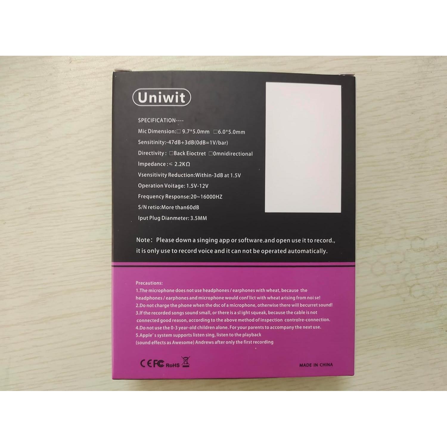 Micrófono Mini Uniwit Portátil para Grabación de Voz y Video