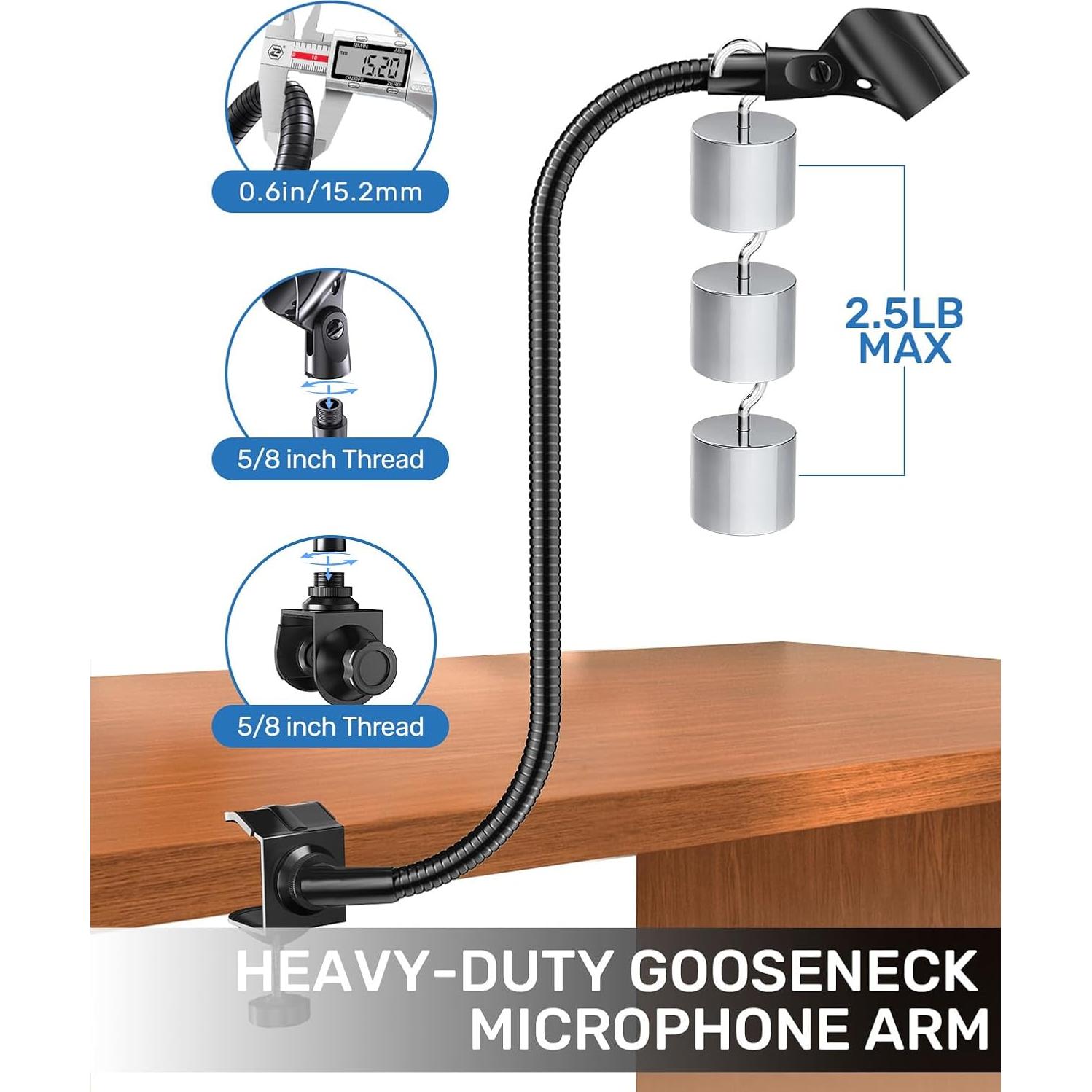 Soporte de Micrófono Flexible 48.26 cm con Super Clamp y Adaptadores