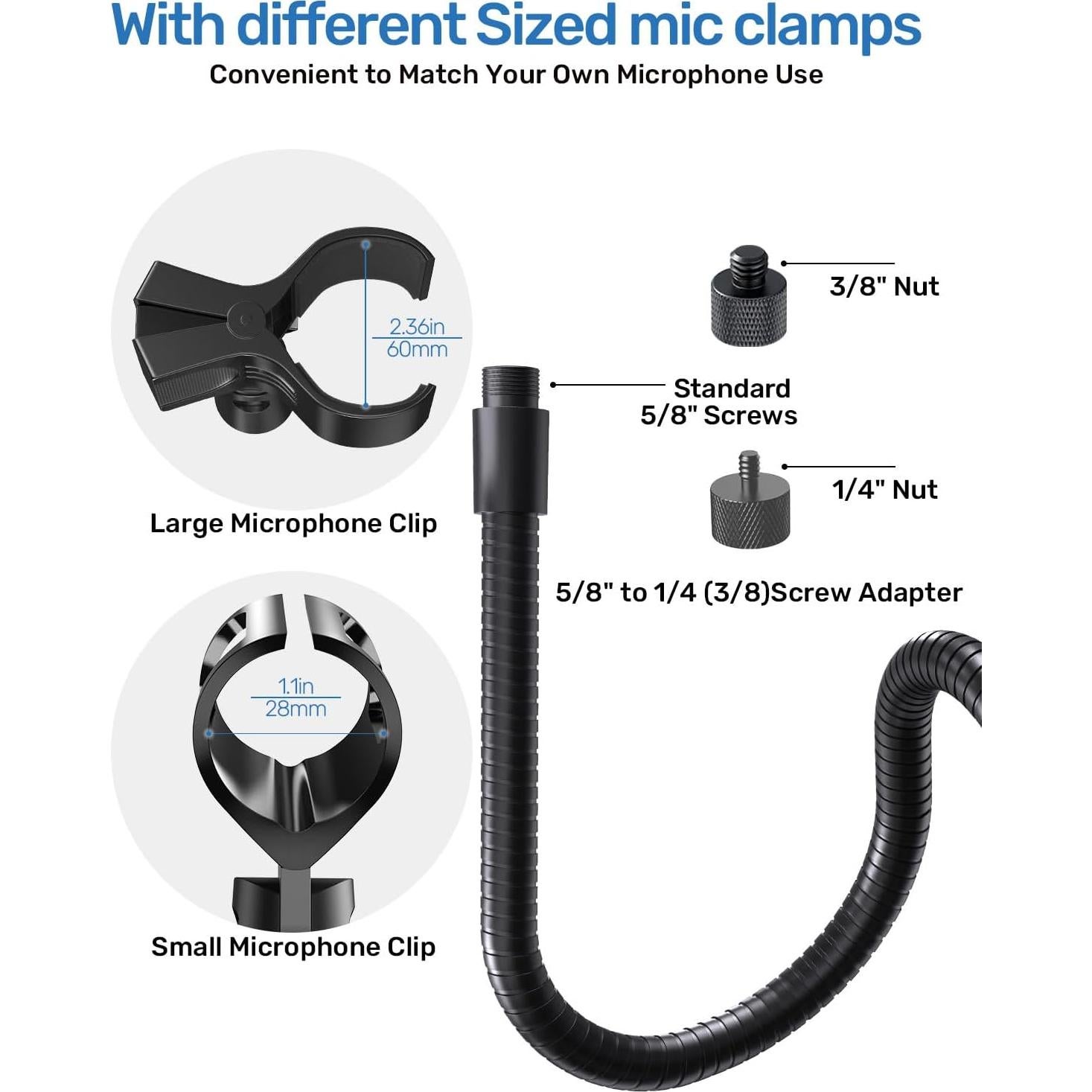 Soporte de Micrófono Flexible 48.26 cm con Super Clamp y Adaptadores