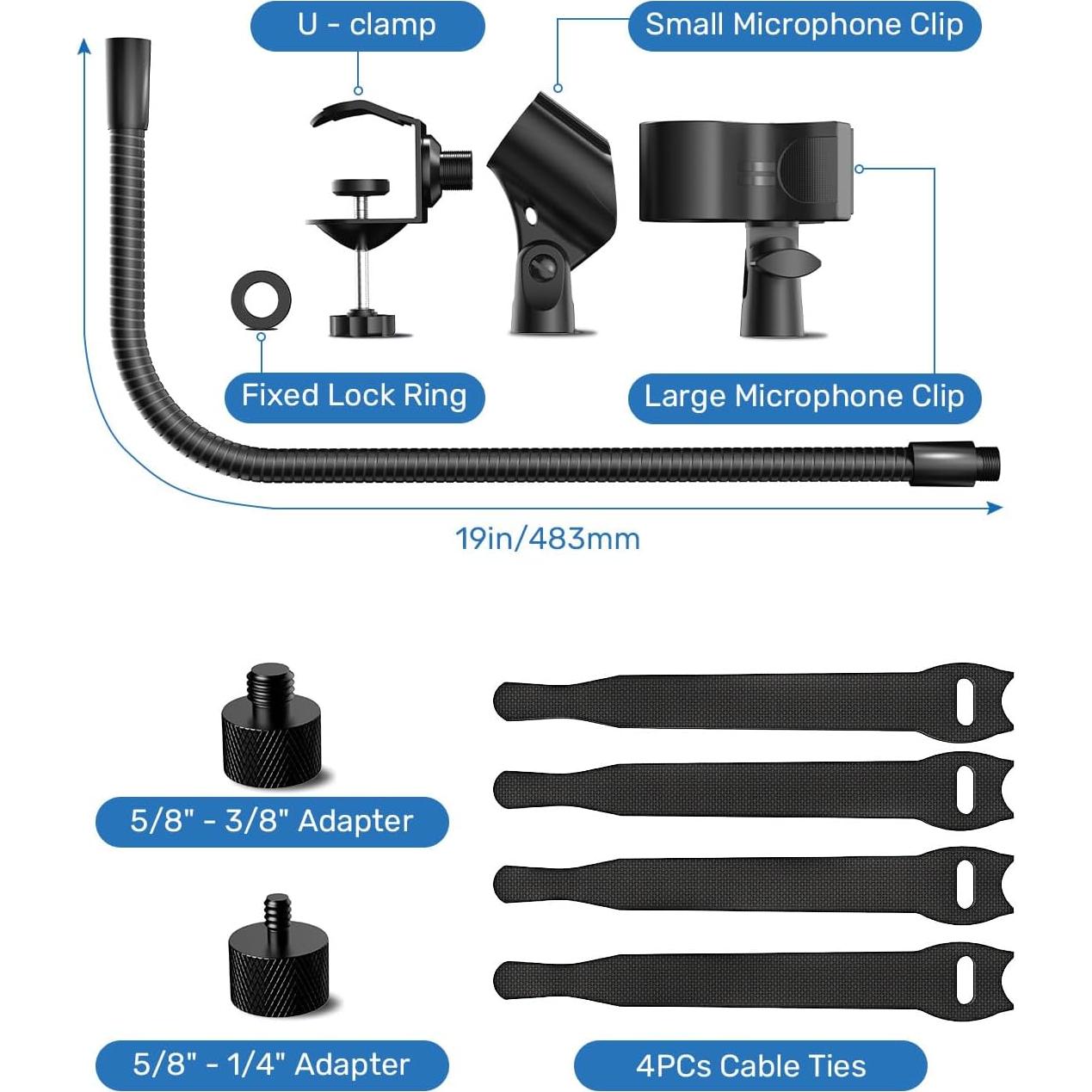 Soporte de Micrófono Flexible 48.26 cm con Super Clamp y Adaptadores