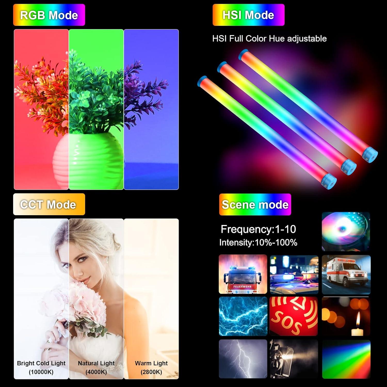 24.3" Large Handheld Light Wand, 2600 lumens RGB LED Video Light 360° Full Colors, RGB Tube Light for Photography Light Stick, CRI 98+, 2800K-10000K /Rechargeable Battery/LCD Display