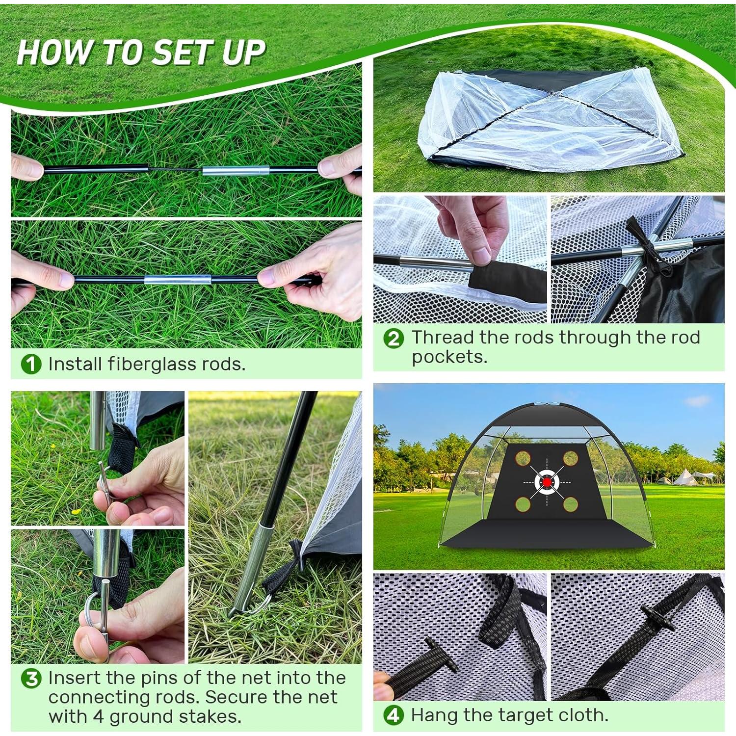 Red de Golf Zensouds 3.05x2.13m con Alfombrilla y Accesorios