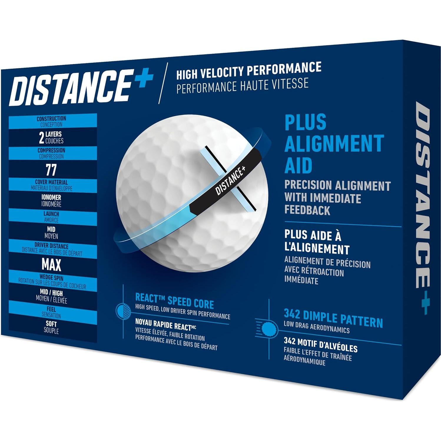 Pelotas de Golf Distance+ TaylorMade - 1 Docena, Ionómero, Blanco