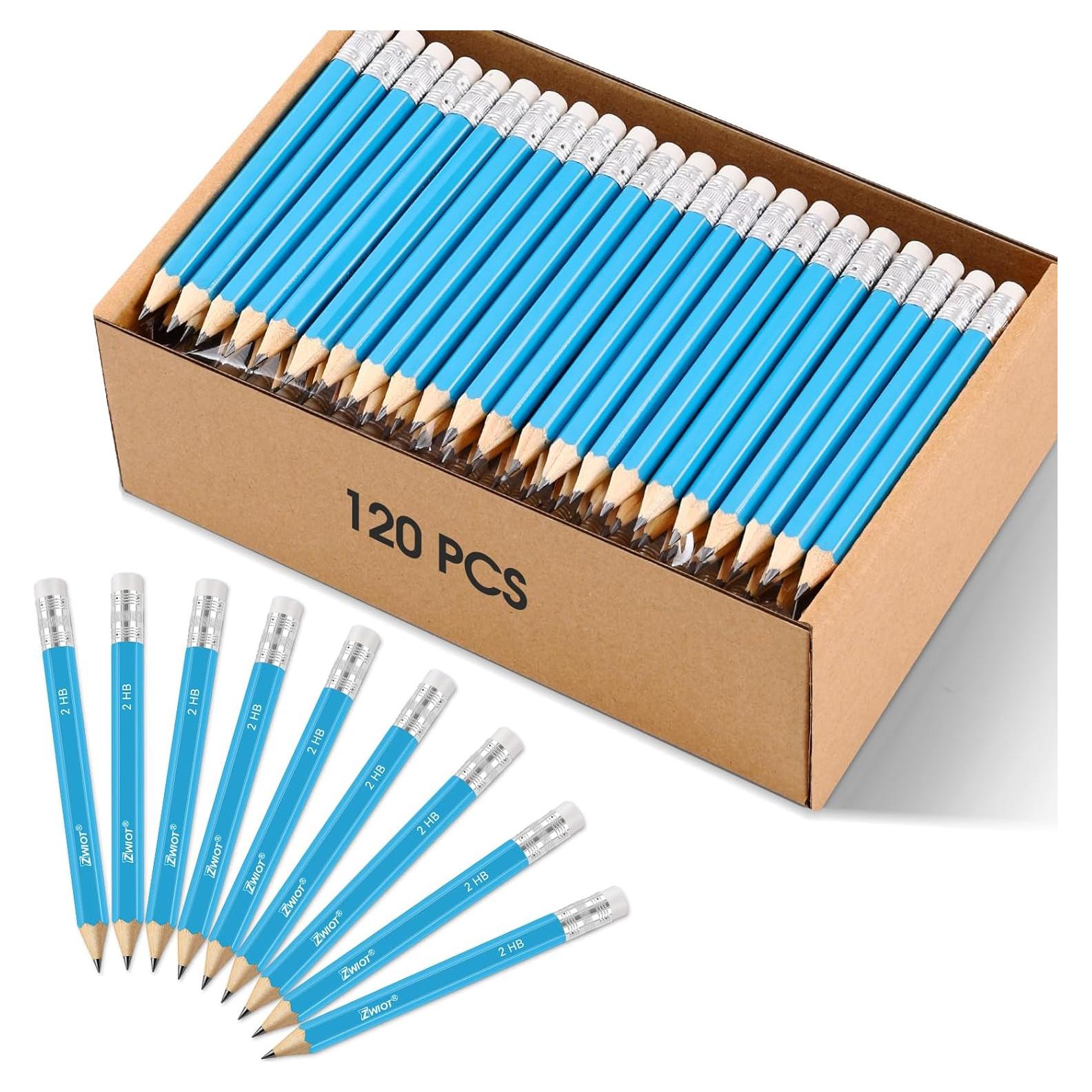 Lápices de Golf ZWIOT Mini 10 cm #2 HB con Borrador - 120 Piezas