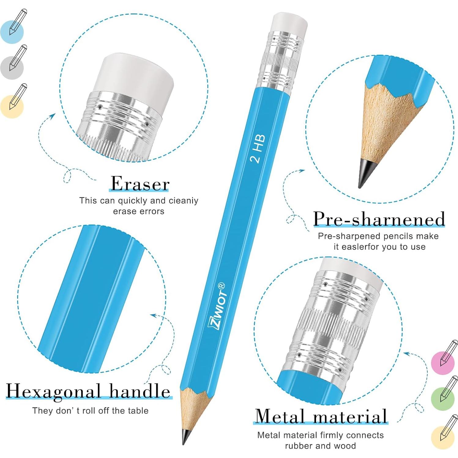 Lápices de Golf ZWIOT Mini 10 cm #2 HB con Borrador - 120 Piezas