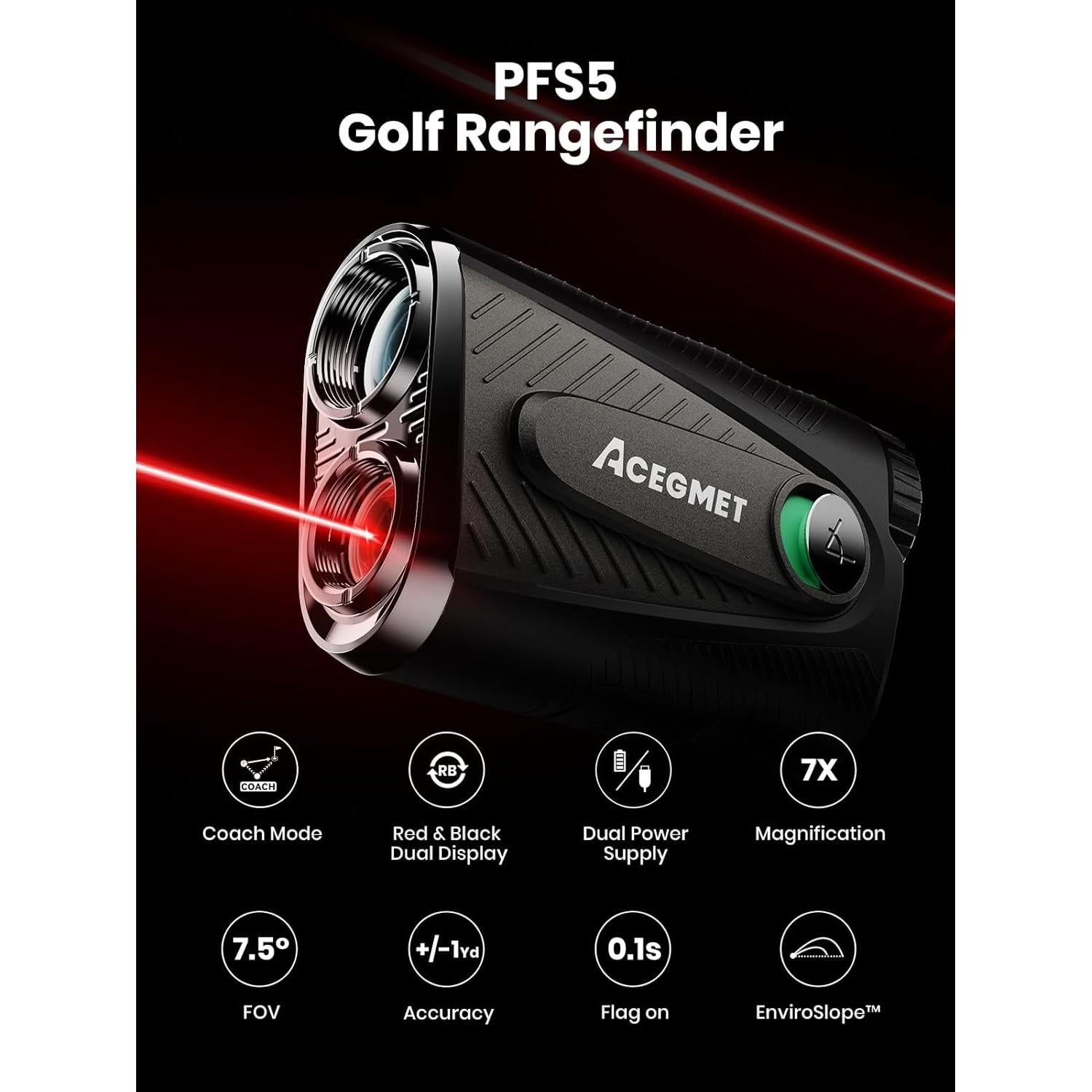 Medidor de Distancia de Golf ACEGMET PFS5 - 1300 m, Pantalla Doble