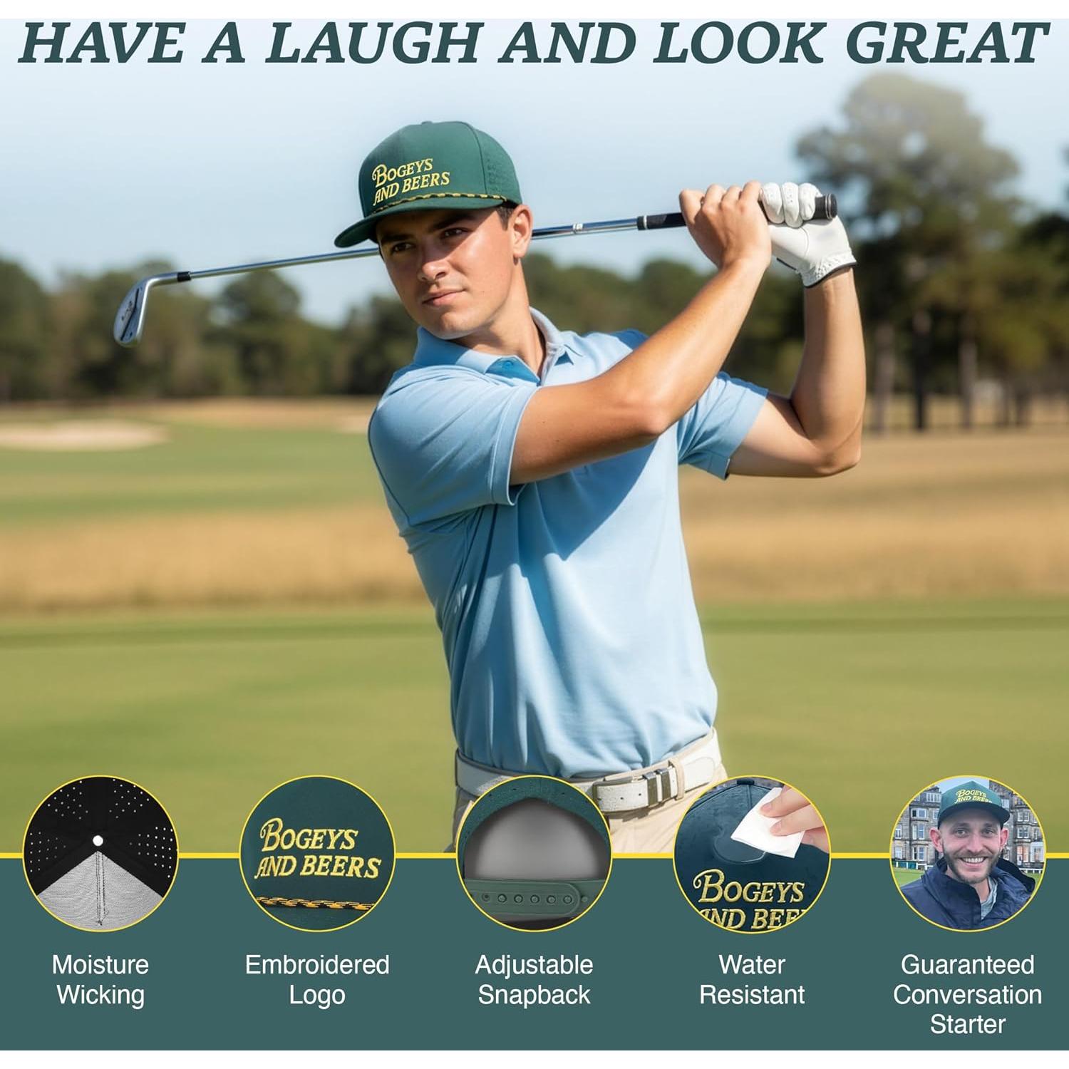 Gorra de Golf Divertida Bogeys y Cervezas Verde - Ajustable
