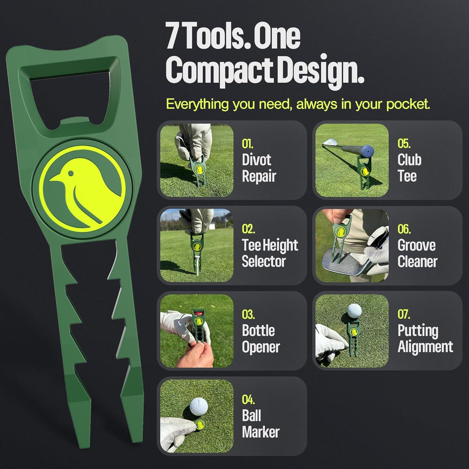 Herramienta de Divot 7 en 1 BirdieWorks - Accesorio de Golf Verde