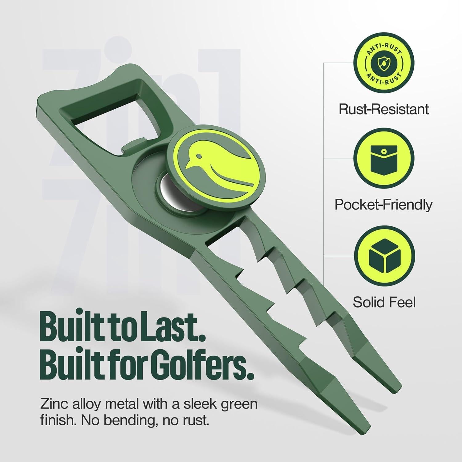 Herramienta de Divot 7 en 1 BirdieWorks - Accesorio de Golf Verde