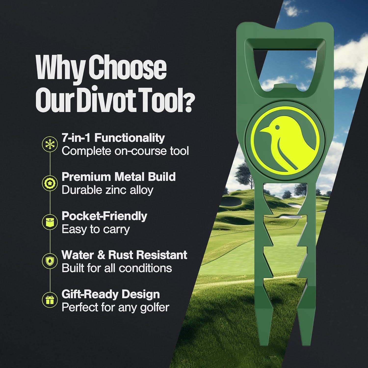 Herramienta de Divot 7 en 1 BirdieWorks - Accesorio de Golf Verde