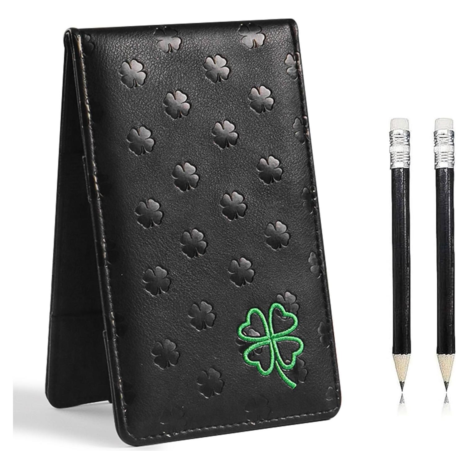 Portatarjetas de Golf FINGER TEN con 2 Lápices, Cuero Negro