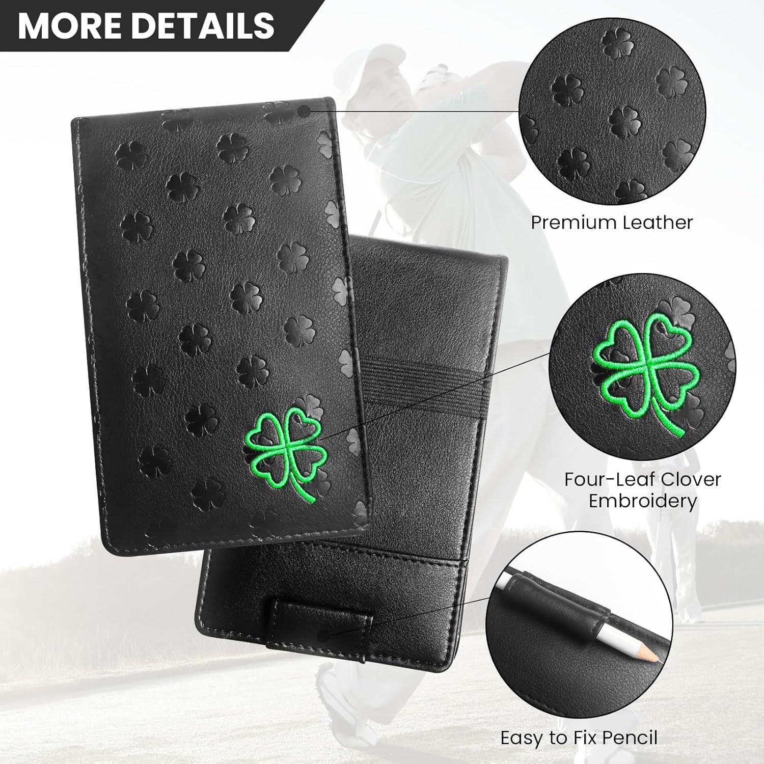 Portatarjetas de Golf FINGER TEN con 2 Lápices, Cuero Negro
