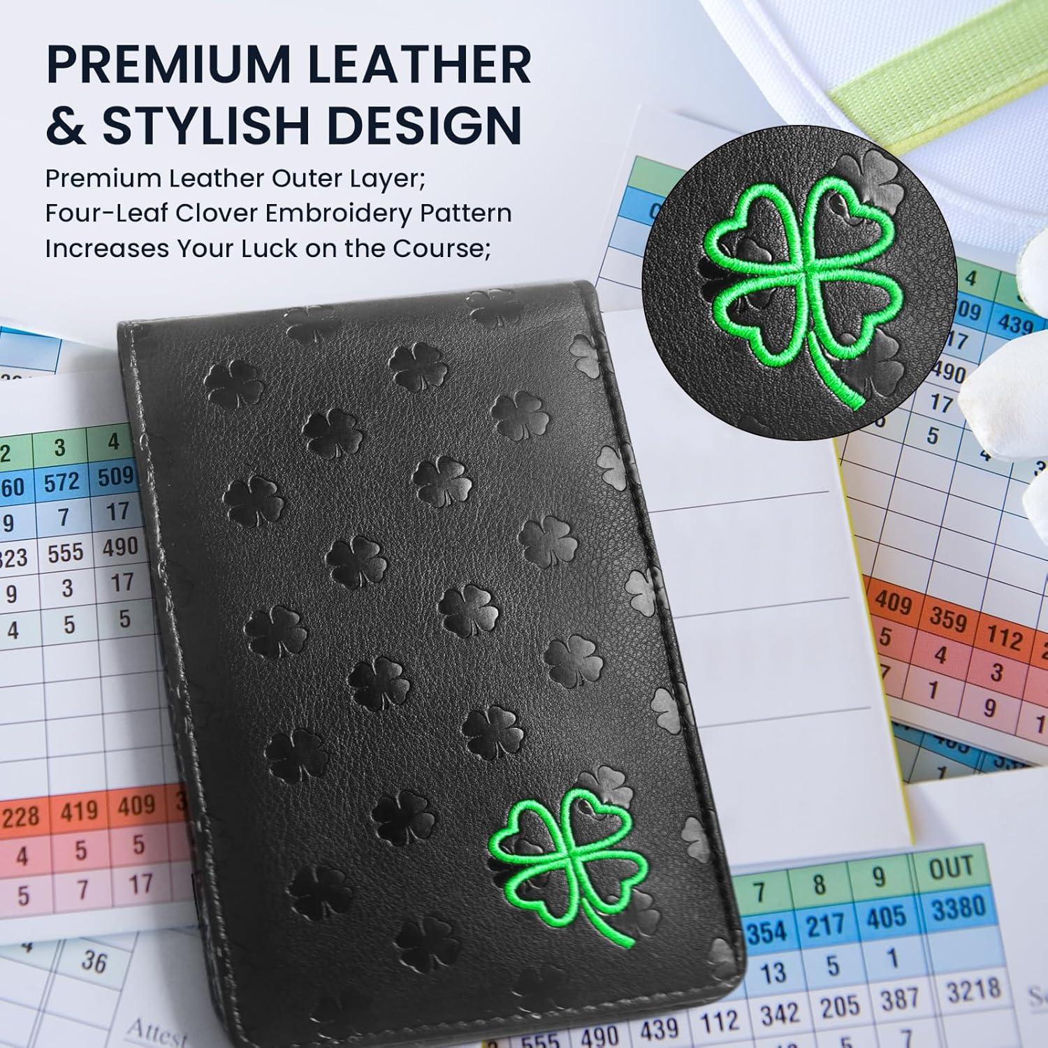 Portatarjetas de Golf FINGER TEN con 2 Lápices, Cuero Negro