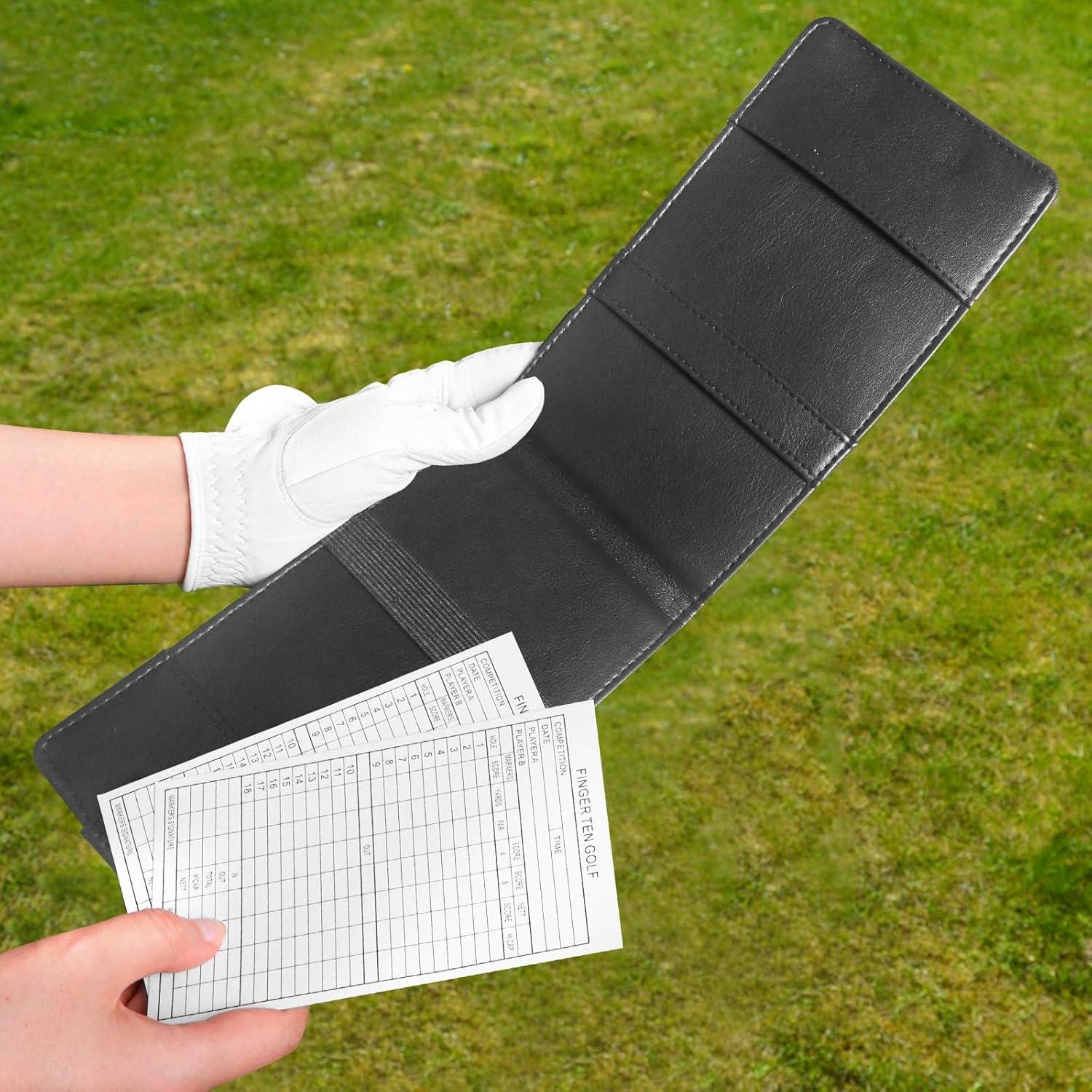 Portatarjetas de Golf FINGER TEN con 2 Lápices, Cuero Negro