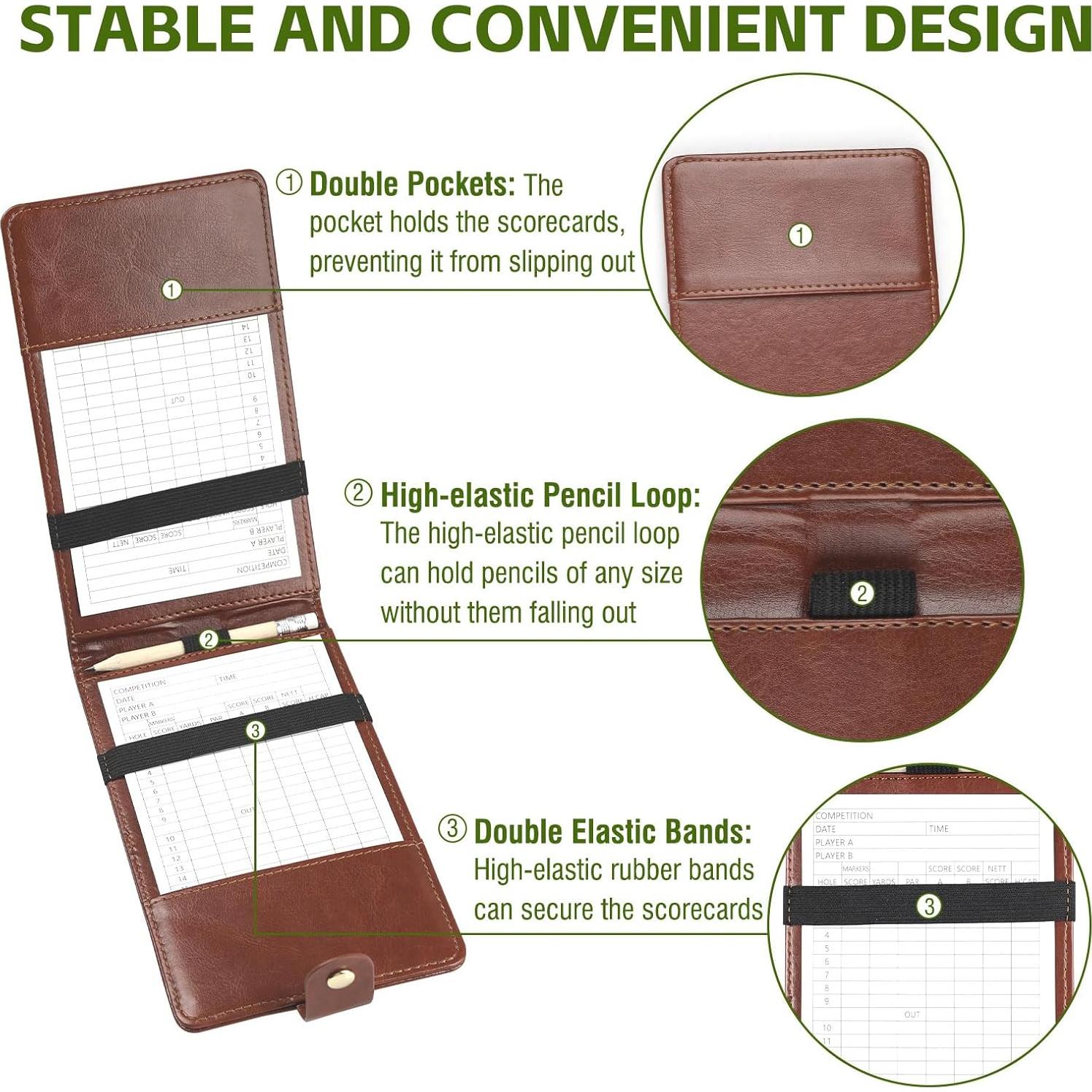Soporte de Tarjeta de Puntuación de Golf Archerest Cuero Marrón