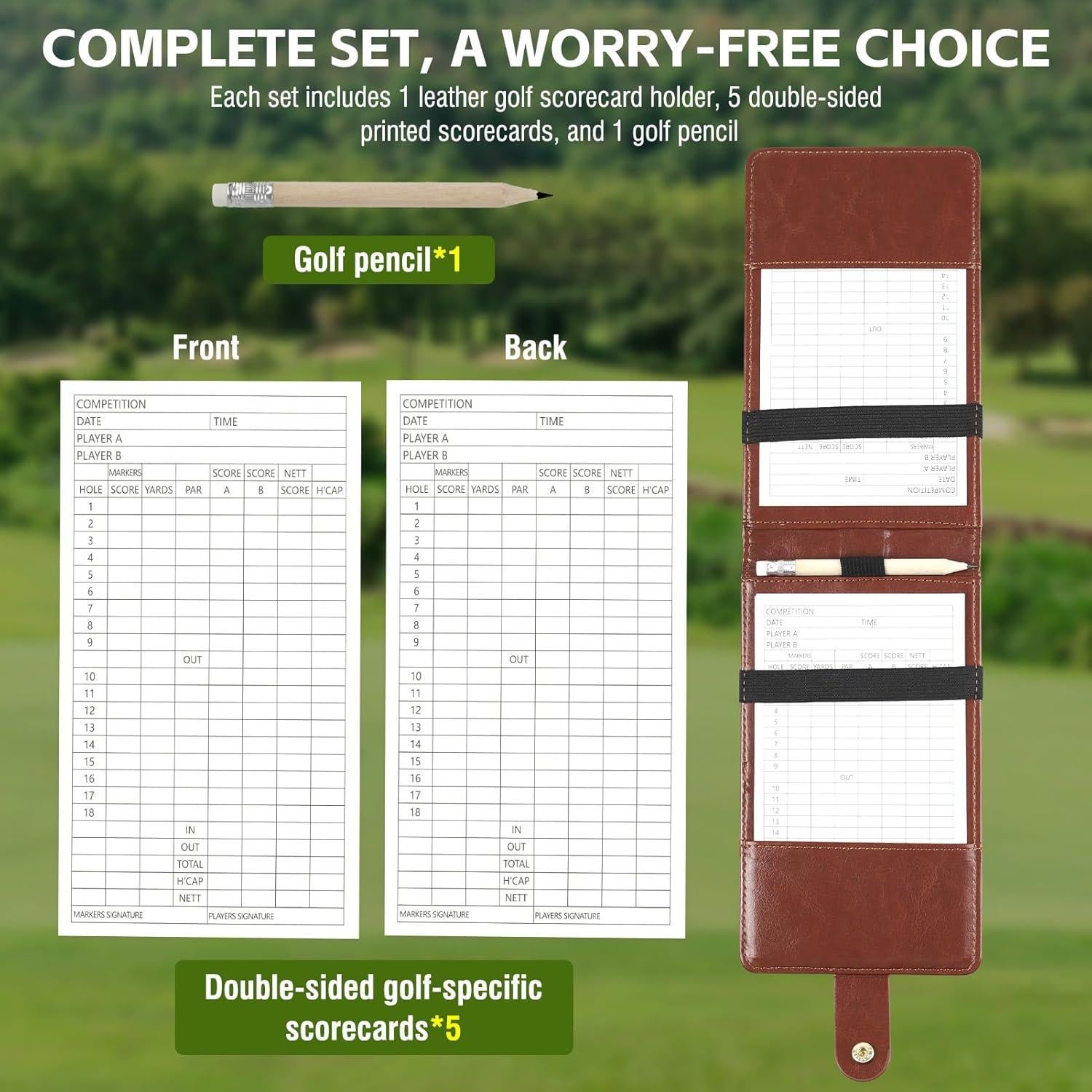 Soporte de Tarjeta de Puntuación de Golf Archerest Cuero Marrón