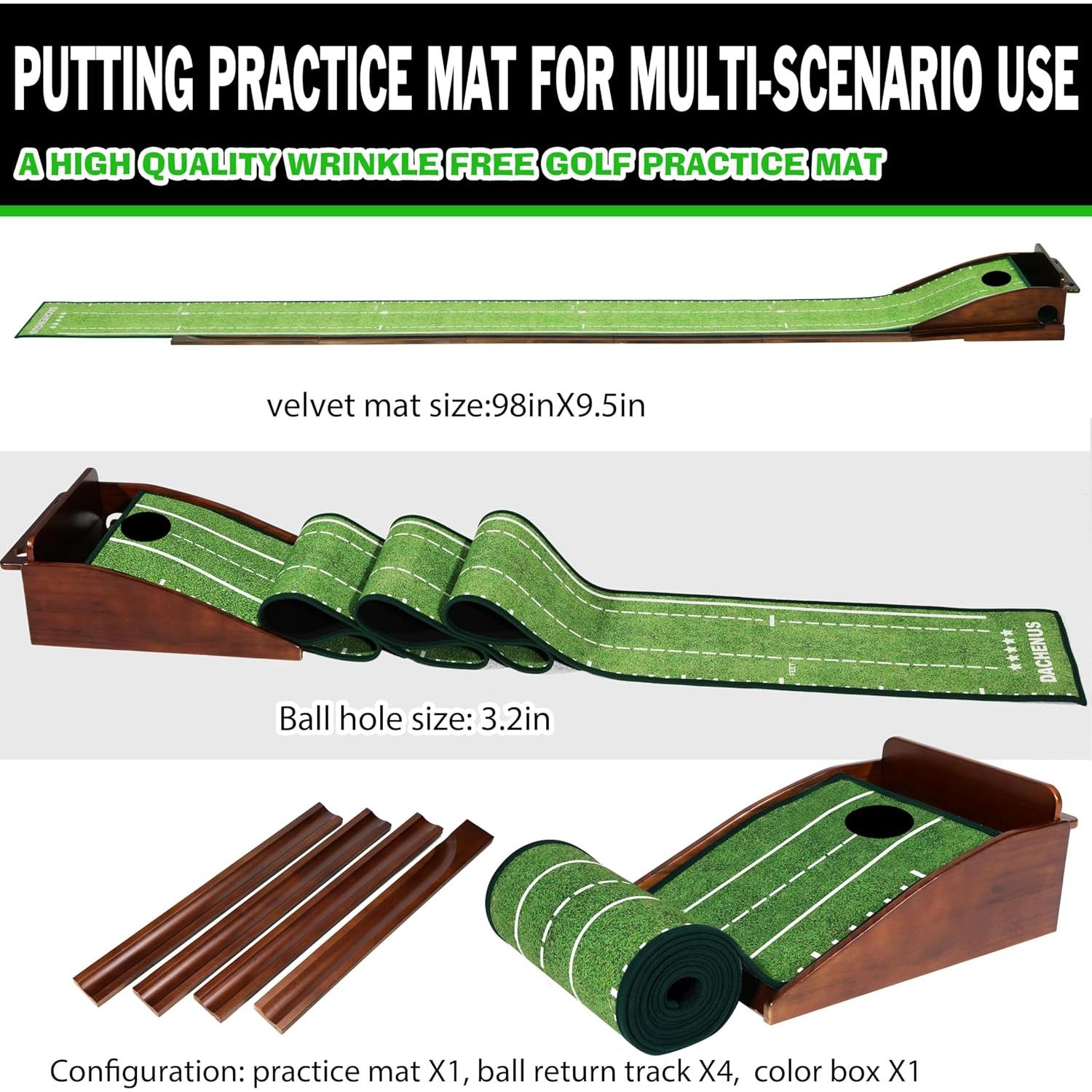 Alfombra de Putting Dachenus para Golf Interior con Devolución Automática